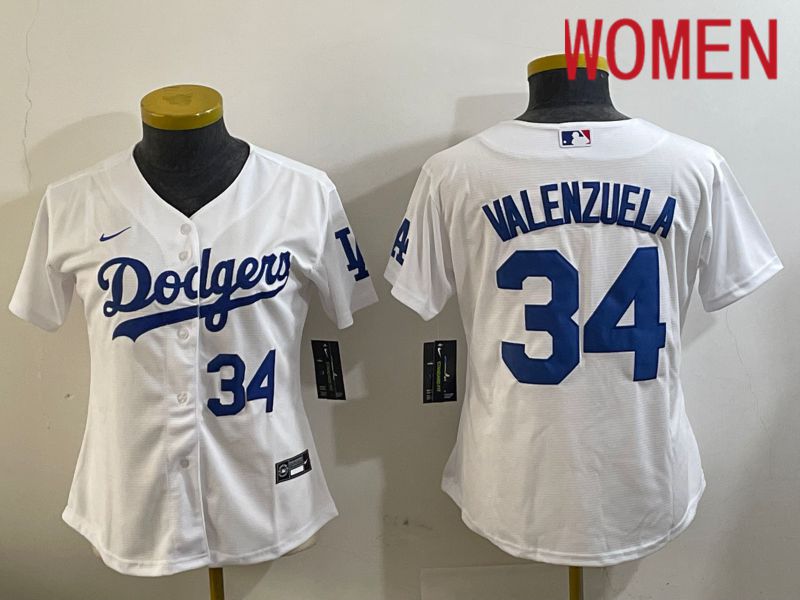 Women Los Angeles Dodgers #34 Valenzuela White Game 2024 Nike MLB Jersey style 11204->women mlb jersey->Women Jersey